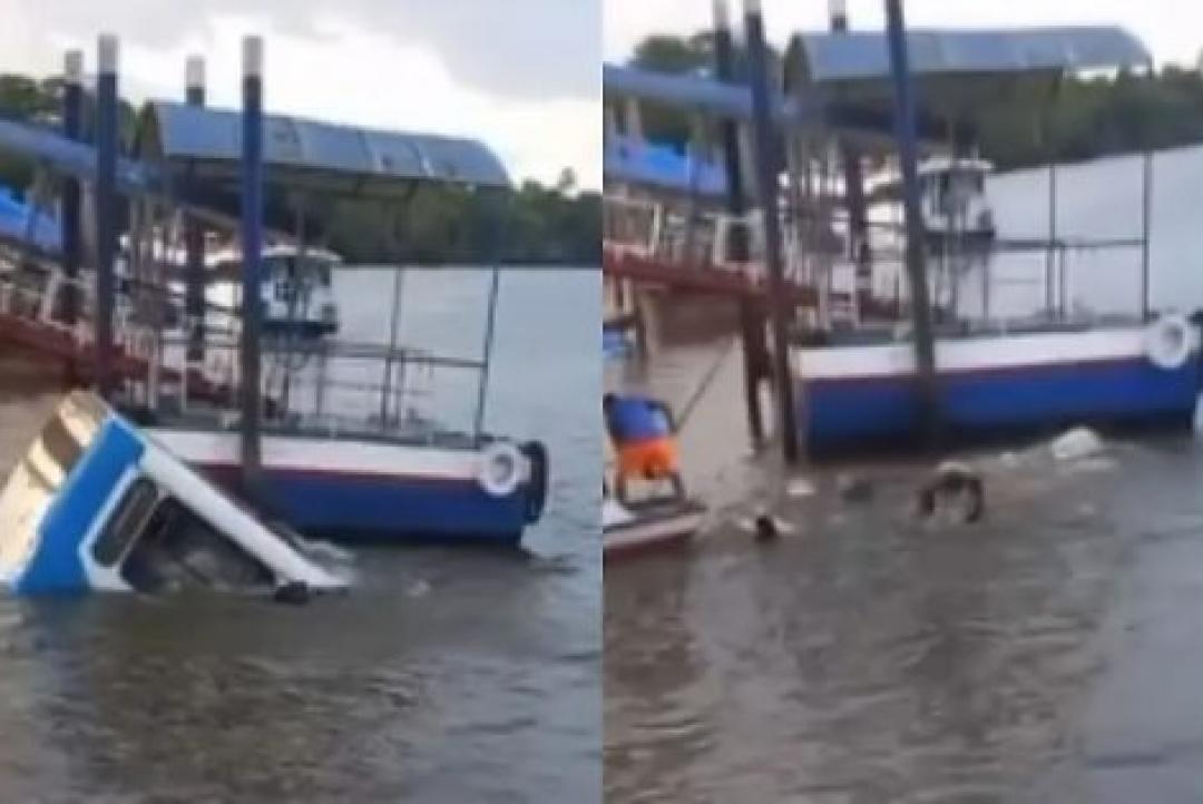 Ônibus cai em rio com passageiros após perder controle em porto no Pará; vídeo
