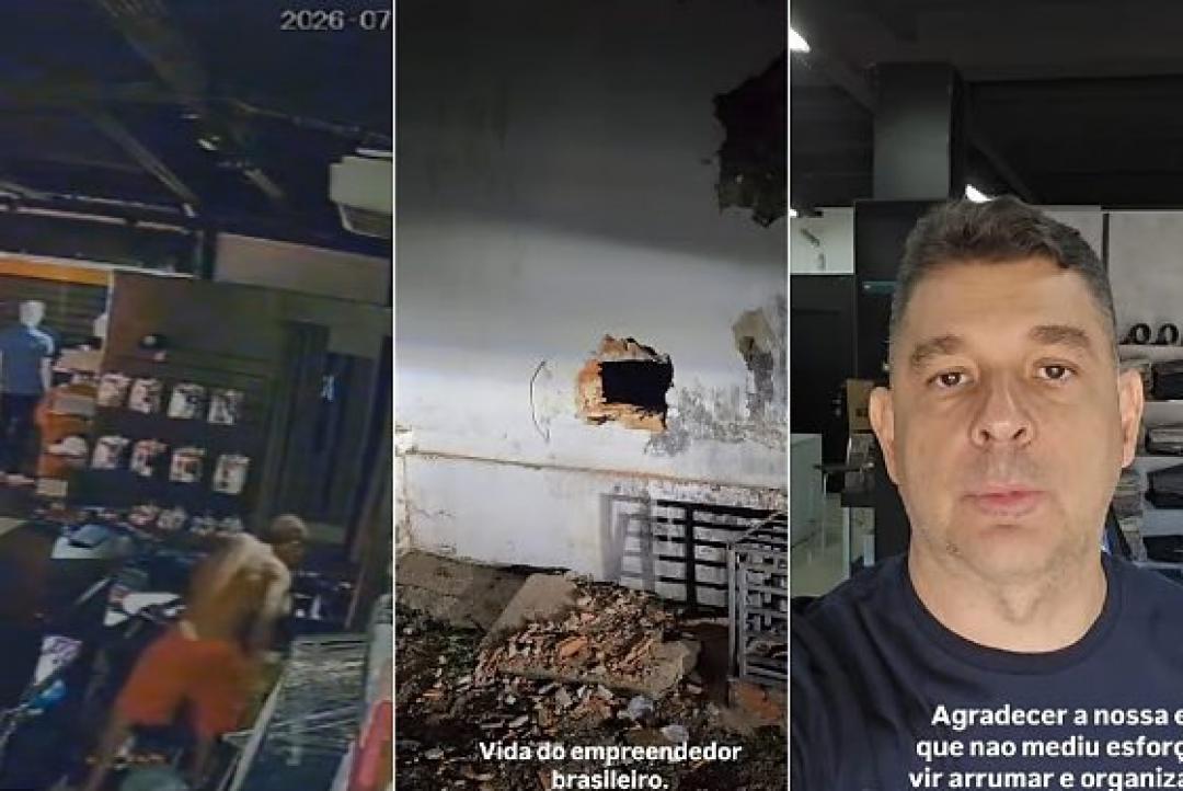 Vídeo: homem quebra parede com marreta e invade loja de roupas Centro da Capital