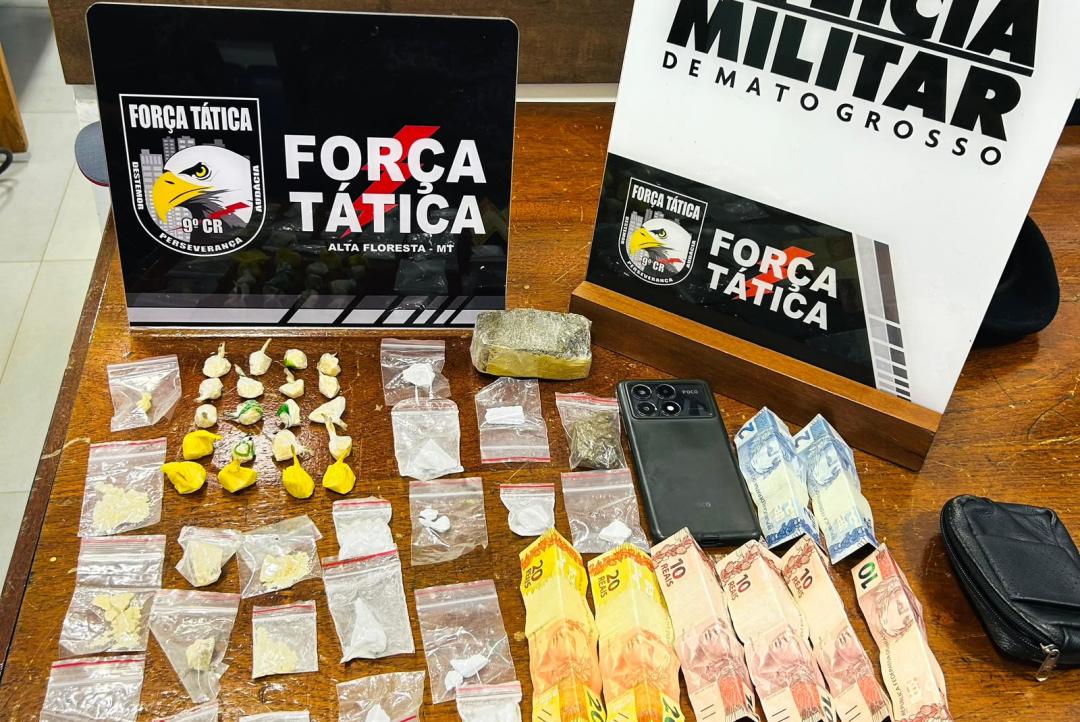 Suspeito é detido com maconha, cocaína e pasta base durante patrulhamento da Força Tática