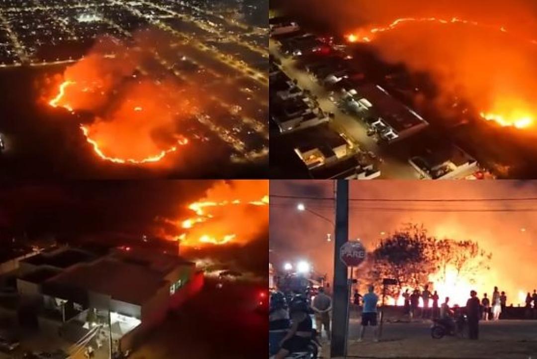 Vídeos mostram incêndio de grandes proporções em área de mata em Sorriso; veja