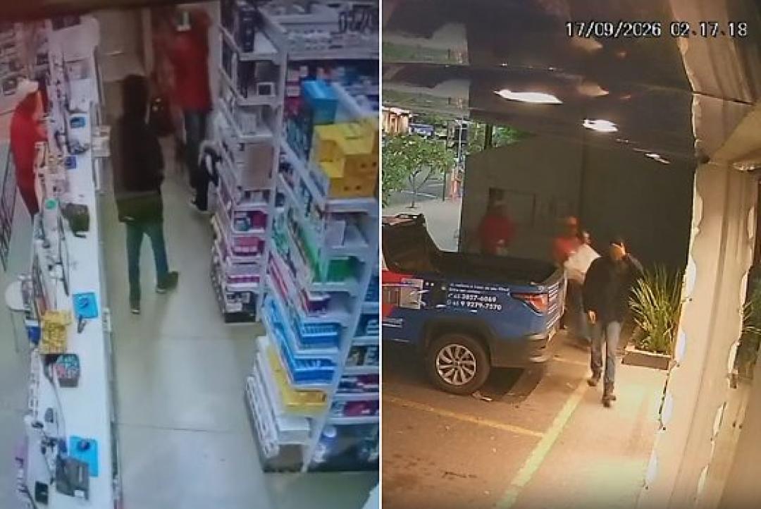 Bandidos rendem funcionários e roubam 33 caixas de Mounjaro de farmácia em Cuiabá; veja vídeos