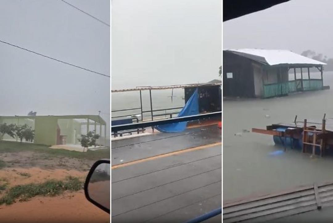 Temporal arrasta casas flutuantes no Rio Teles Pires, vira barcos e deixa rastro de destruição em MT; vídeos