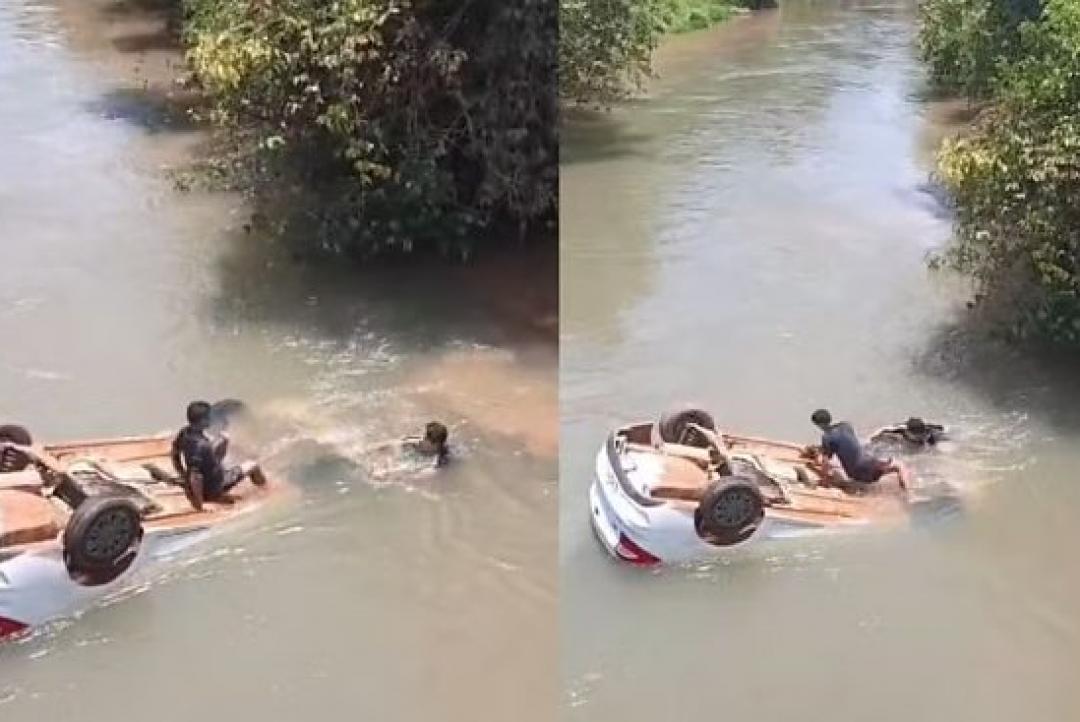 Bebê de 1 ano e meio é salvo por populares após carro cair de ponte; criança está intubada em hospital
