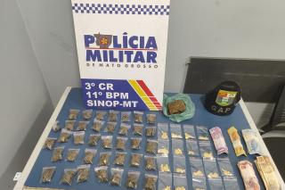 Faccionado é preso por tráfico de drogas e PM apreende 55 porções entre maconha e pasta base de cocaína