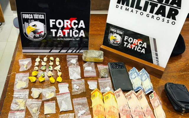 Suspeito é detido com maconha, cocaína e pasta base durante patrulhamento da Força Tática