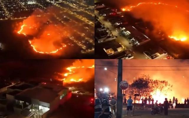 Vídeos mostram incêndio de grandes proporções em área de mata em Sorriso; veja
