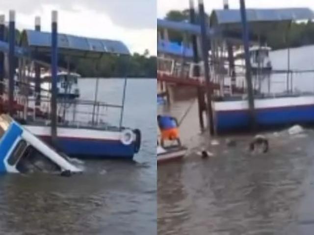 Ônibus cai em rio com passageiros após perder controle em porto no Pará; vídeo
