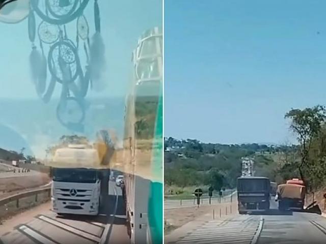 Vídeo flagra carreta sem freio descendo desgovernada na BR-364
