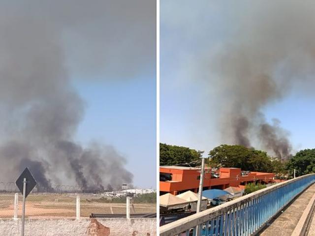Incêndio de grandes proporções atinge vegetação perto do Aeroporto Marechal Rondon