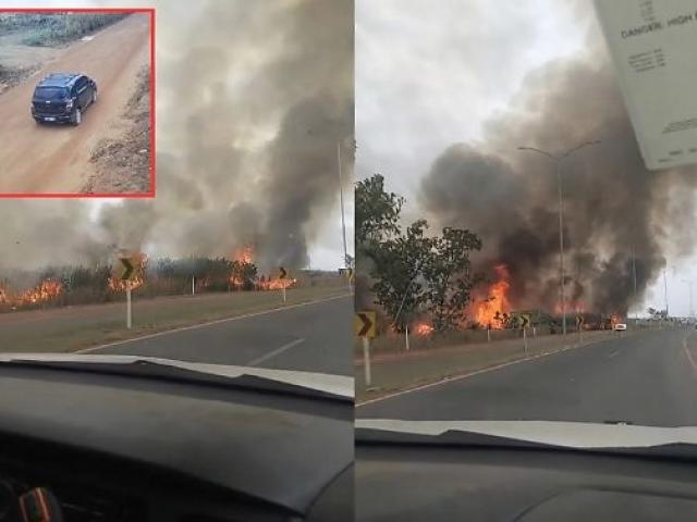 Homem é flagrado ateando fogo às margens de rodovia em Cuiabá; vídeo