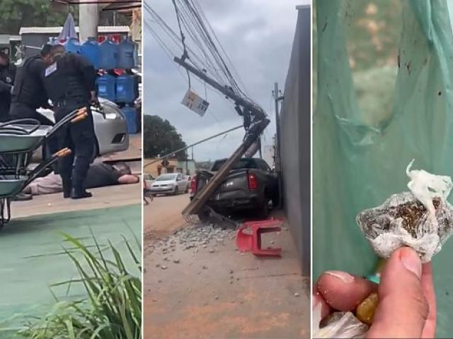 RAM derruba poste, invade casas e motorista é preso com drogas em Cuiabá; veja vídeos