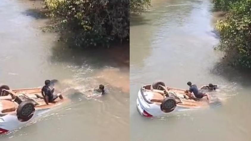 Bebê de 1 ano e meio é salvo por populares após carro cair de ponte; criança está intubada em hospital