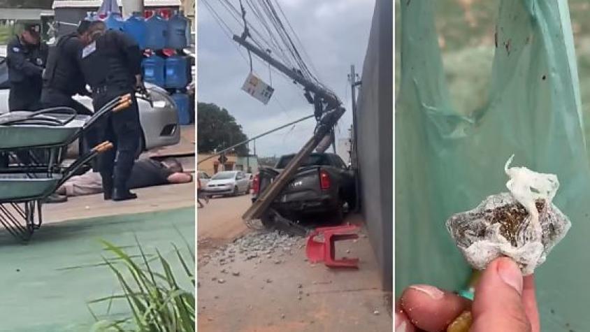 RAM derruba poste, invade casas e motorista é preso com drogas em Cuiabá; veja vídeos